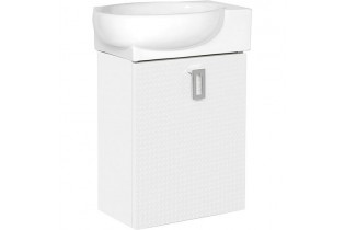 Meuble sous vasque+vasque ´ céramique EDMA, 1 porte,blanc brillant, droite, 435x500x208/275