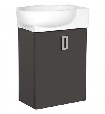 Meuble sous vasque + EDMA vasque céramique, 1 porte, anthracite butée droite, 435x500x208/275